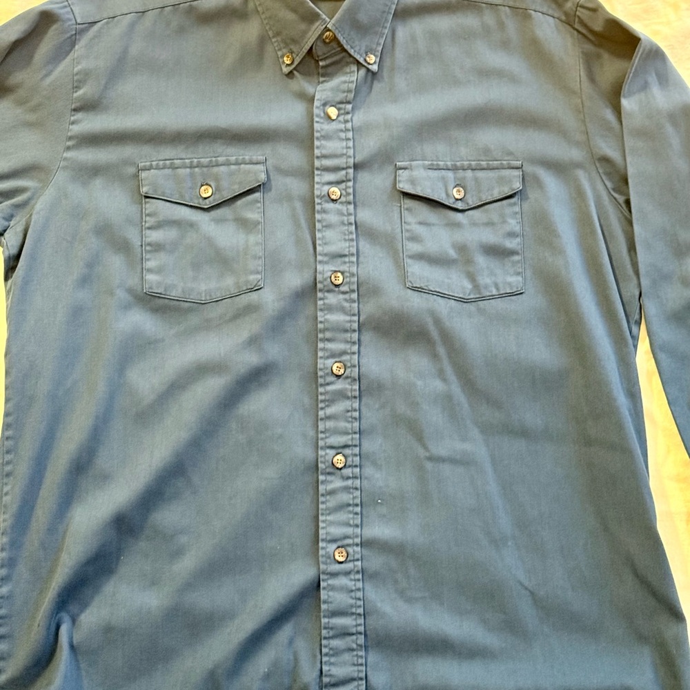 Panhandle Slim Mens Blue Work Shirt Size 17.5 Button Down Western USA Made VTG